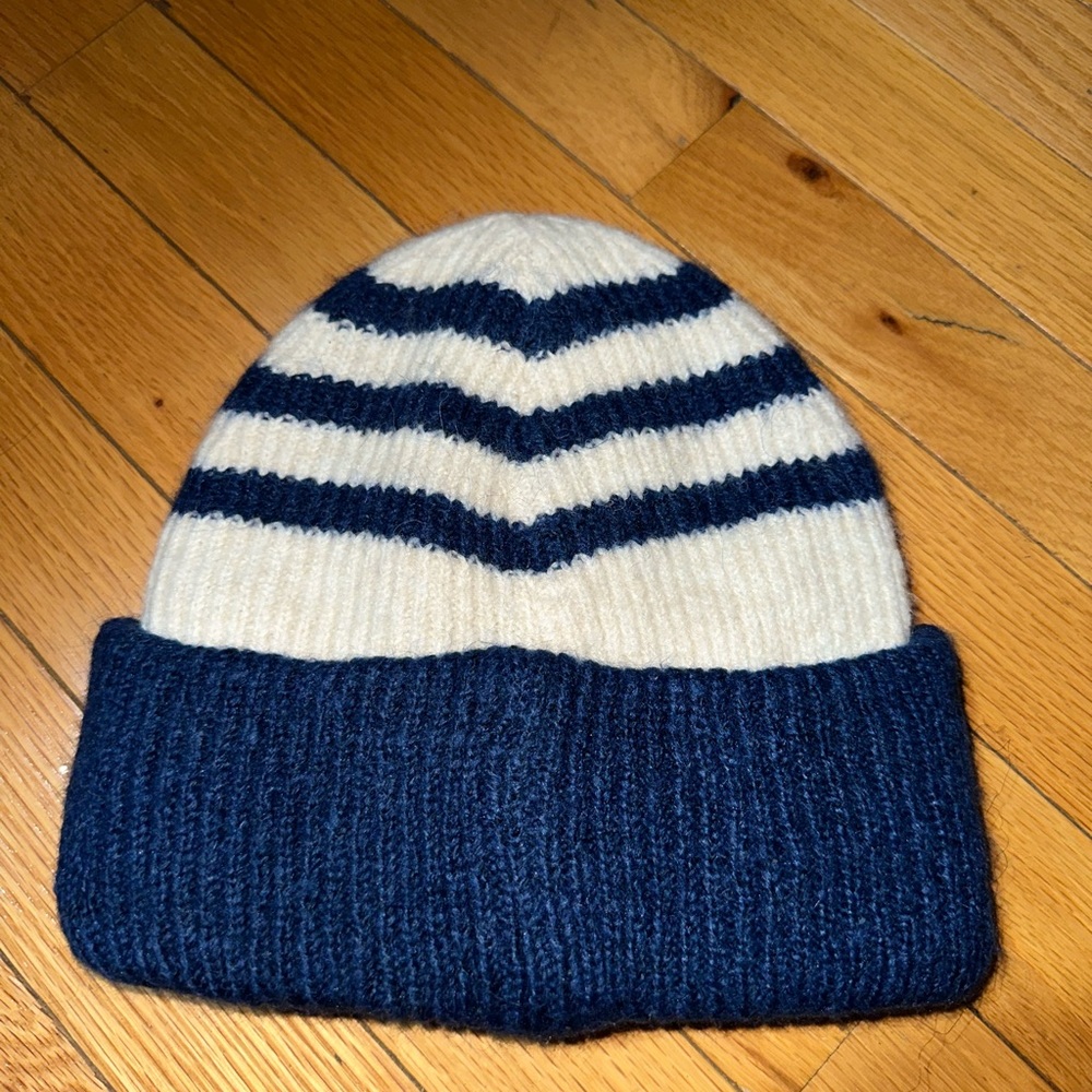 Zara Navy and Cream Striped Beanie